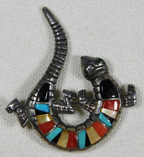 STERLING, Multi STONE Inlay 'Reptile' Native Amer… - image 4