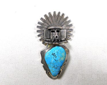 Navajo BENNIE RATION Sterling Stamped Domed Turquoise Handmade