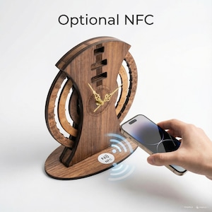 Laser-Cut Wooden Perpetual Calendar Clock – Handmade Desk Decor Gift – Optional NFC Feature