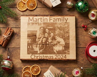 Personalized Laser-Engraved Wood Photo • Rustic Family Portrait