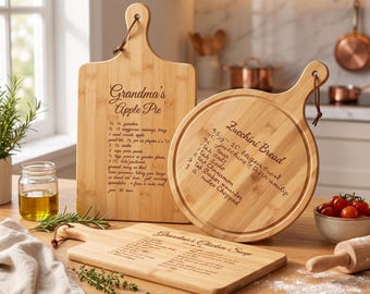 Custom Recipe Engraved Cutting Board - Keepsake Handwritten Memorial Gift for Grandkids - Bamboo Wood Engraving Charcuterie Board