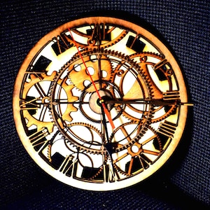8.5” Wooden Gear Clock – Intricate Multilayer Laser Cut Wall Art, Steampunk Mechanical Design, Unique Rustic Decor Gift for Him