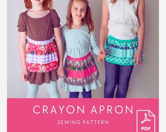 Pattern PDF Girls Crayon Apron - ePattern/Tutorial - Children's Art Craft Apron Sewing Pattern Digital Download