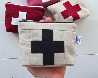 Personalized Red Cross Mini First Aid Kit - Small Emergency Medical Pouch with Swiss Cross Patch - Zipper Bag