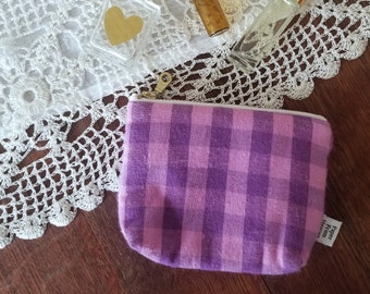Zipper Pouch ITY-BITY - plaid purple - mini change pouch essential oil bag coin purse Zip Wallet Money Wallet Change Purse Gift Card Holder