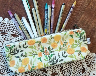 Brush Bag - Citrus Fresh - pencil bag, small cosmetic bag, pencil case, travel bag, zipper pouch, makeup brush holder
