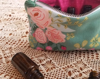 Blush Bright Big Flower Essential Oil Pouch Aqua Cottagecore Homeopathic Medicine Holder EO Lover Gift Travel Roller Bottle Bag New Dawn