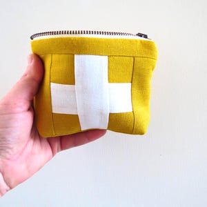 Mini Yellow First Aid Kit - Small Emergency Medical Pouch with Swiss Cross Patch - Zipper Bag - Kids Medicine Ouch Pouch for Backpack