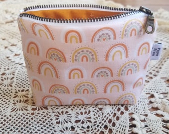 Boho Zipper Bag with Muted Rainbow Design - Mini Diaper Organizer and Emergency Purse for New Moms