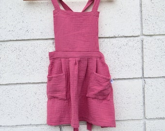 Pink Cross Back Pocket Apron Bubblegum Cotton Pinafore Adjustable Girls Play Outfit Cottagecore Choose Your Size Sisters Dress Made to Order