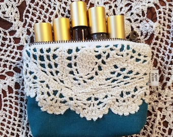 Zipper Pouch ITY-BITY - Teal Doily - mini change pouch essential oil bag coin purse Zip Wallet Money Wallet Rollerball bag