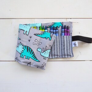 Crayon Holder Roll - Dinosaur - 24 crayons - easter basket stuffer, valentine gift boy party favor toddler toy Dino Crayon, Travel Kids Toy