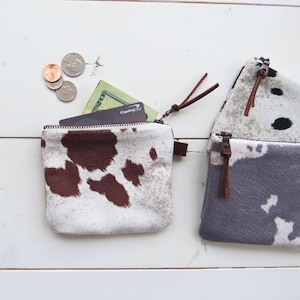 Monedero de piel de vaca - Mini bolso con cremallera - Pequeña cartera moderna estilo western con cremallera - Idea de regalo para él y ella - Bolsa para tarjetas y llaves: Elige tu color