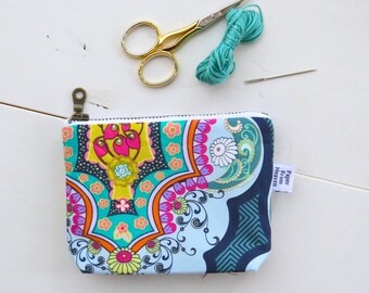 Tiny Boho Emergency Sewing Kit Small Retro Floral Coin Purse Bright Colorful Zipper Pouch Essential Oil Roller Bottle Bag Brit Boutique Mini