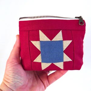 Vintage America Sawtooth Star Zipper Pouch • Quilters Notion Case • Memorial Day Sewing Kit • Mini Heirloom Zip Bag • Quilted Handmade Gift