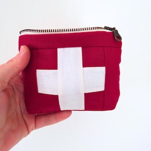 Cherry Pocket-Sized Red Cross Emergency Kit - Small First Aid Pouch Organizer - Swiss Army Medicine Bag - Travel Ditty Pouch : Red + White