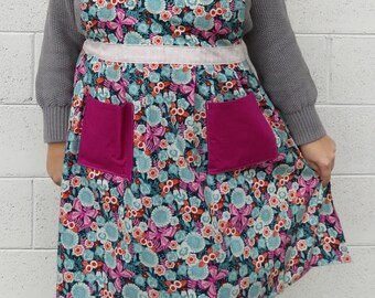 Crossback Apron Adjustable Berry Pink Ladies Pinafore Apron Women's Cute Kitchen Outfit Vintage Inspired Housewarming Gift Handmade Apron