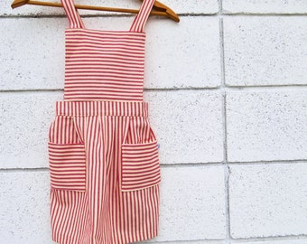 Girls Farmhouse Cherry Red Stripe Cross Back Apron Childs Cottagecore Handmade Pinafore Dress Choose Your Size Dress Up Pretend Kitchen Play