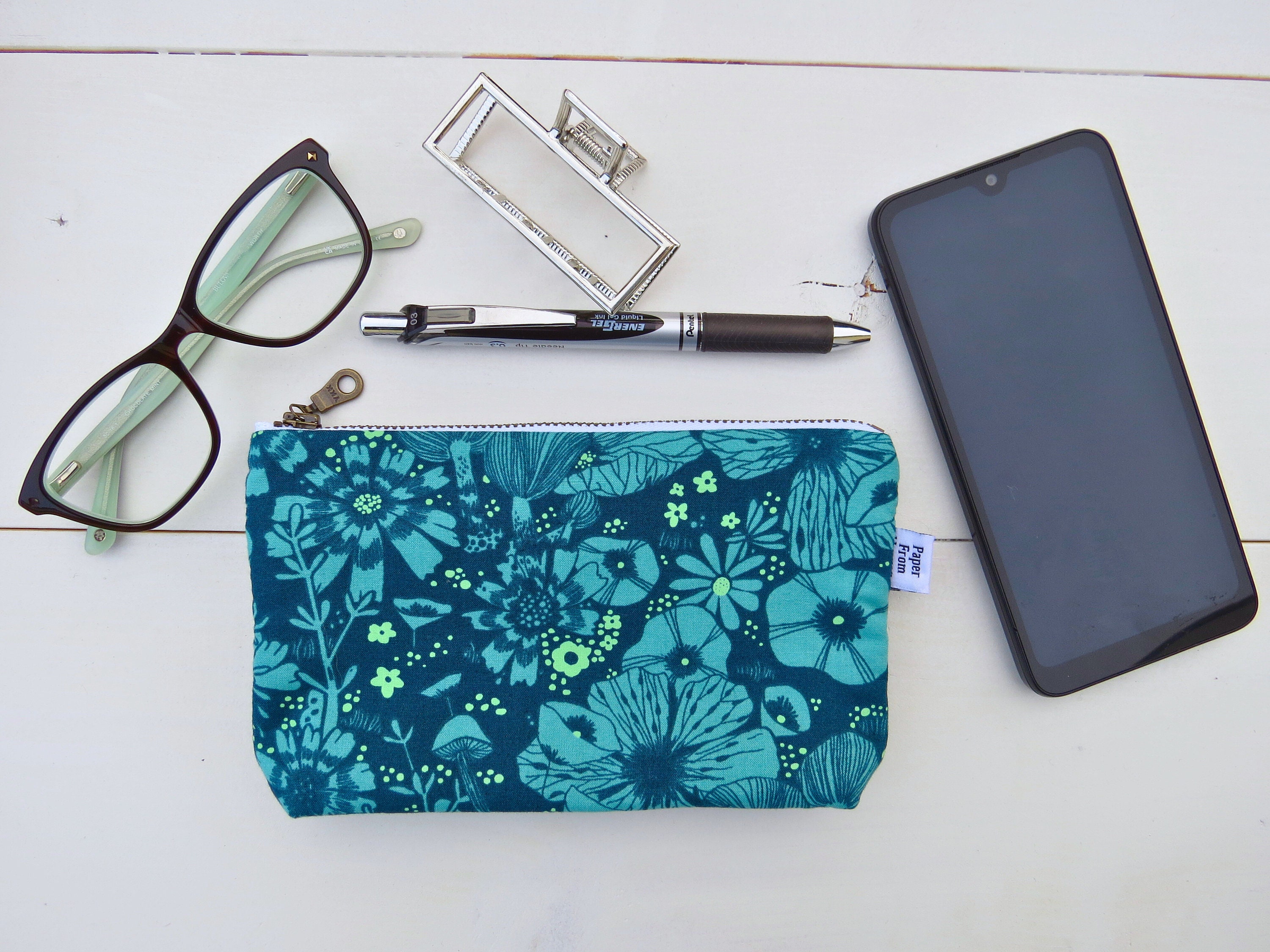 Lotus and Firefly Pattern Pencil Pouch - Screen Printed - Zipper Pouch