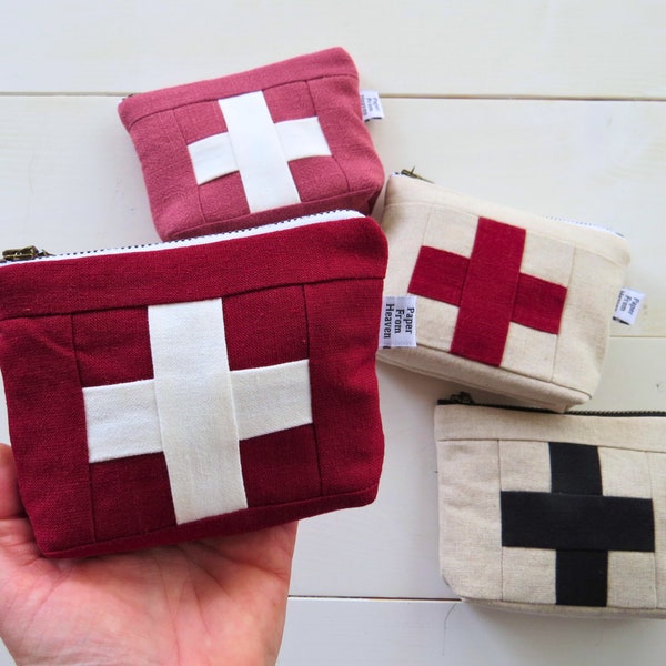 Mini Swiss Cross First Aid Kit Personalized Red Cross Small Patchwork Emergency Medical Pouch Go Bag Tiny Pocket Purse Pill Medicine Storage