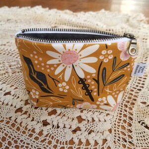 Daisy Flower Zip Bag Tiny Credit Card Wallet Mustard Coin Purse Pink Small Medicine Pouch Essential Oil Zipper Case Floral Sunshine: Mini image 7