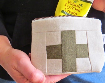 Portable First Aid Kit for Home and On-the-Go Use - Pocket-Sized Sage Green Swiss Cross Emergency Kit