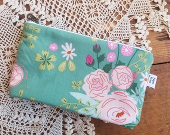 Mint Green Zip Bag Coral Small Makeup Case Rose Hand Embroidery Kit Nail Care Zipper Pouch Cash Wallet System Bible Journaling :New Dawn