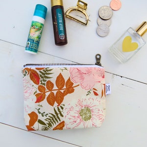 Mini Zip Bag - Foraged Garland - Zipper Pouch, small coin purse, stocking stuffer for her, nature tiny pouch