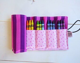 Fuchsia Berry Stripe Crayon Roll Eggplant Coloring Supply Holder Toddler Girls Minimalist Retro Easter Basket Stocking Stuffer Gift Idea