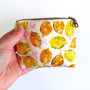 Lemon Mini Zip Bag • Yellow + Pink Citrus Zipper Bag • Travel Makeup Case • Tiny Handheld Card Wallet • Purse Organizer Gift for Mothers Day