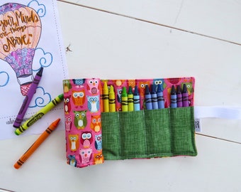 Woodland Owl Girls Crayon Roll Up Bright Rainbow Animal Kids Easter Basket Toy Imaginative Drawing Activity Accessory Quiet Time Play Idea