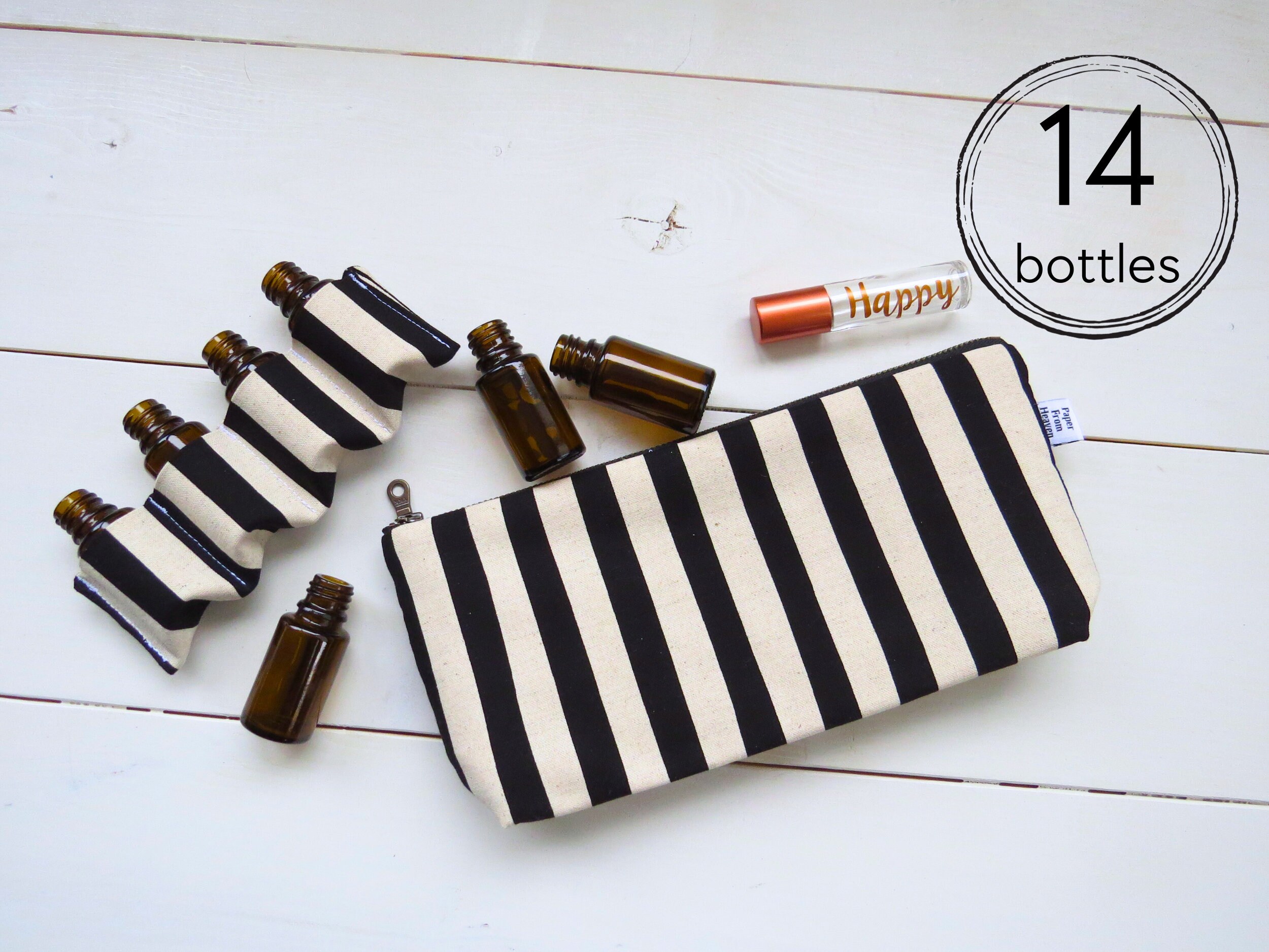 Vintage Stripe Bag, Essential Oil Storage, Small Zipper Pouch