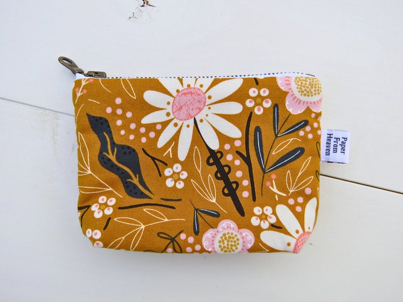 Daisy Flower Zip Bag Tiny Credit Card Wallet Mustard Coin Purse Pink Small Medicine Pouch Essential Oil Zipper Case Floral Sunshine: Mini image 6