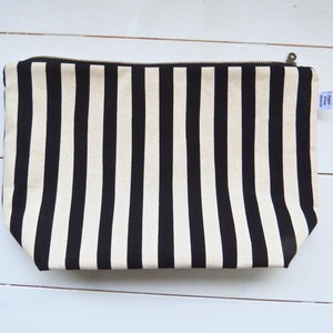 Jumbo Stripe Canvas Cosmetic Bag Cottagecore Extra Large Makeup Holder Minimalist Travel Zipper Pouch Craft Project Storage Sevenberry: XXL