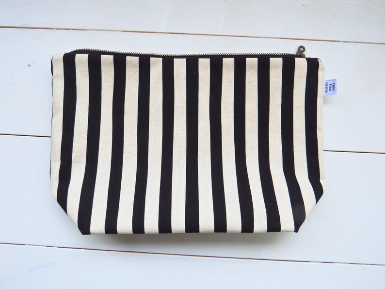 Jumbo Stripe Canvas Cosmetic Bag Cottagecore Extra Large Makeup Holder Minimalist Travel Zipper Pouch Craft Project Storage Sevenberry: XXL