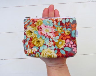 Small Elegant Flower Zip Pouch Tiny Coin Purse Organizer Adventure Travel Bag Wallet Essentials Accessory Toiletry Zipper Bag Tilda: Mini