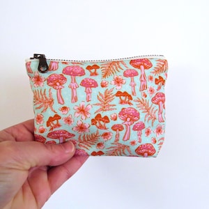 Minibolso con cierre en forma de hongo verde azulado • Estuche con cierre azul claro • Estuche pequeño para maquillaje de viaje • Monedero pequeño de mano • Bolso con forma de hongo natural