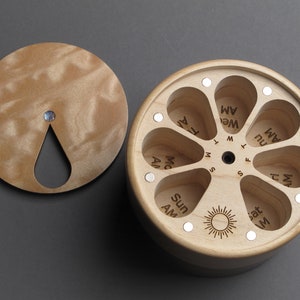 Large 7 Day AM-PM Pill Storage, Secure and Compact for Travel, Shell Inlay, Made in the USA, optional personalization