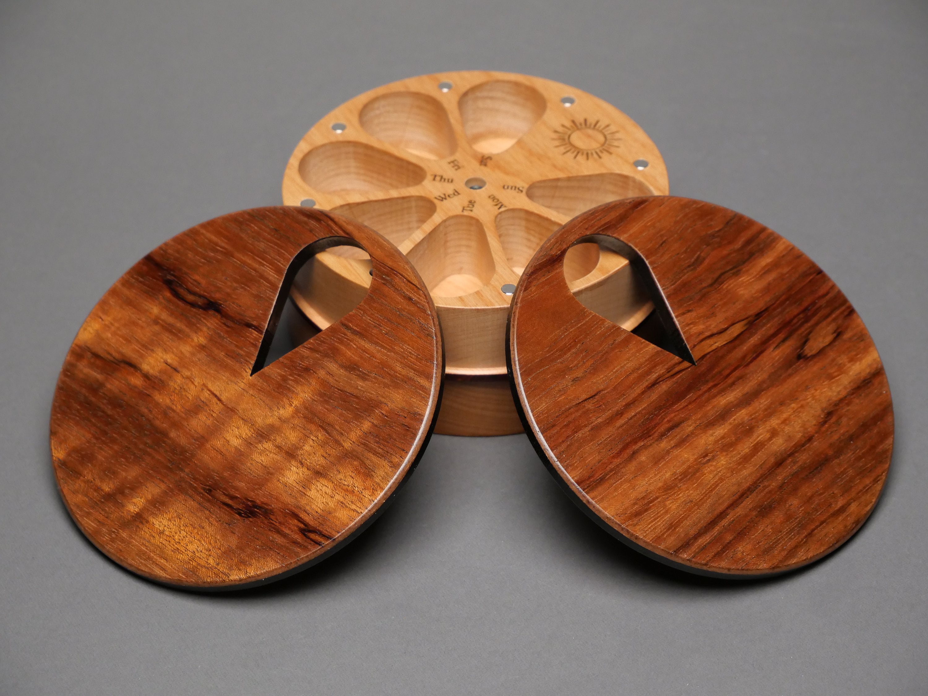 Large 7 Day AM PM Wood Pill Box, Weekly Vitamin Organizer