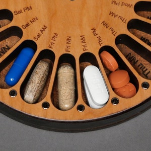 3 times a day, 7 days a week, Wooden Pill Box, Unique Original Design image 3