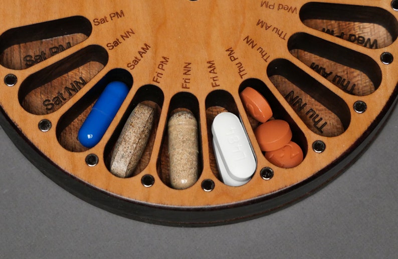 3 times a day, 7 days a week, Wooden Pill Box, Unique Original Design image 3