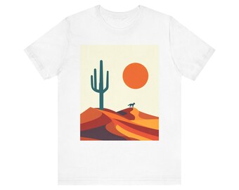 Arizona Desert Sunset Tee: Southwest Fox Cactus Graphic, Unisex Cotton Top