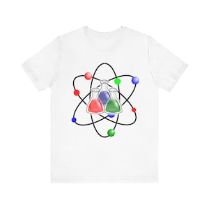 Science Lover&#39;s Jersey Tee, Unisex Graphic Tee, Fun Atoms T-Shirt, Colorful Science Shirt, Geek Gift for Him/Her, Science Teacher Tee