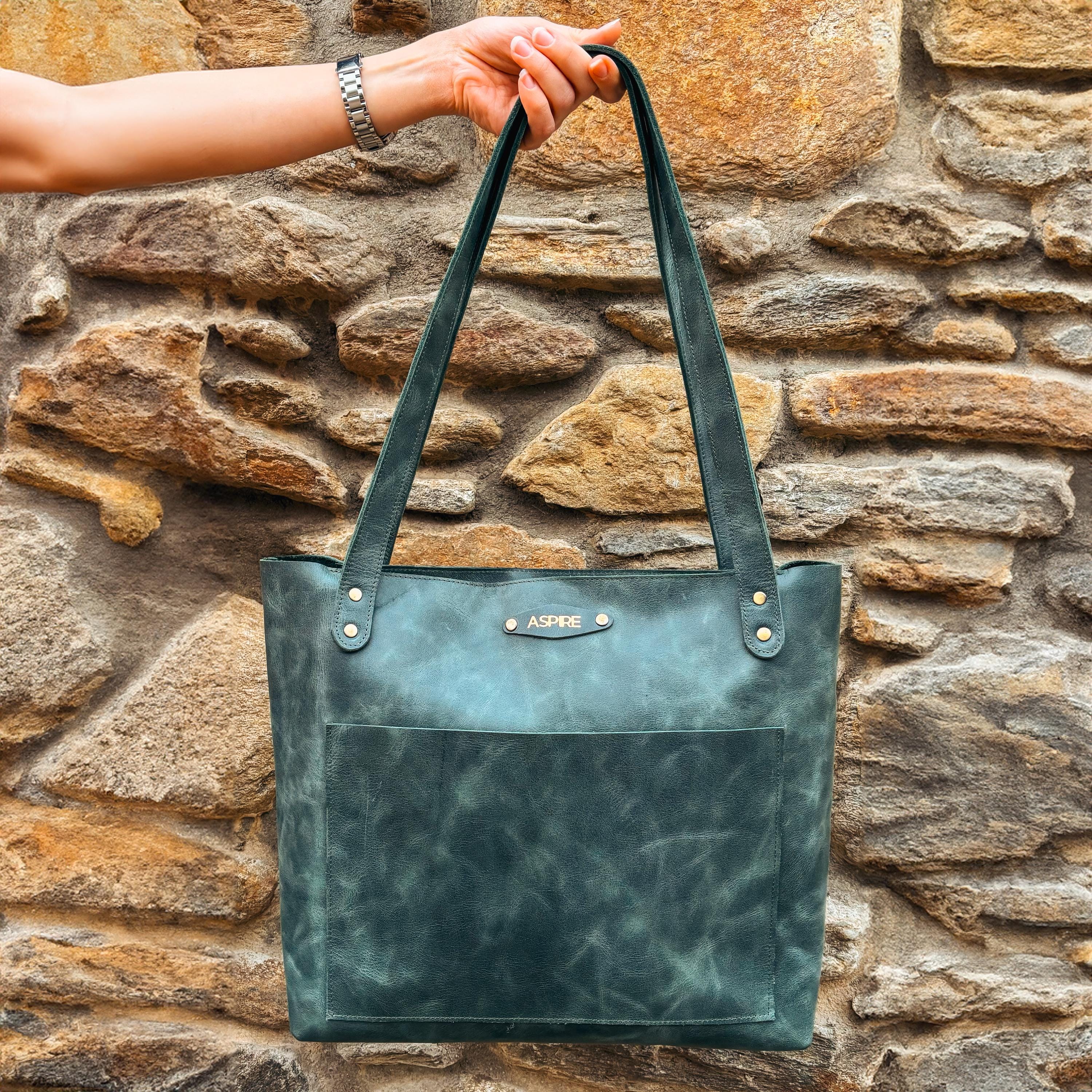 Personalized Leather Laptop Tote Bag, Leather Tote Gift for Her, Christmas Gifts, Tote Bag with Zipper, Mom Birthday Gift, Custom Wife Gift