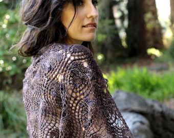 Patrón de tejido de chal de encaje de hojas • Patrón de tejido de follaje de bosque PDF • Patrón de punto avanzado