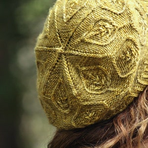 Forest Leaves Knit Beret Pattern • Pressed Leaves Hat • Intermediate Knit Pattern PDF