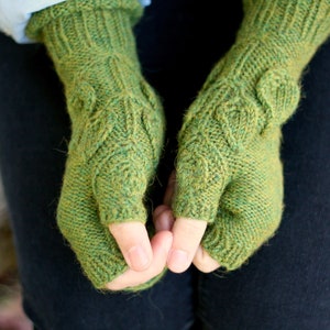 Leafy Fingerless Glove Knitting Pattern • Spring Foliage Mitts • Intermediate Knit Pattern PDF