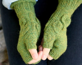 Leafy Fingerless Glove Knitting Pattern • Spring Foliage Mitts • Intermediate Knit Pattern PDF