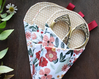 Secret Garden Scissor Sleeve • Handsewn Floral Case for Embroidery Scissors with Magnet and Pocket • Handmade Springtime Gift For Mom