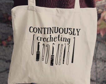 Continuously Crocheting Tote • Craft Project Bag • Cotton Canvas Yarn Bag • Gift Idea For Crocheter